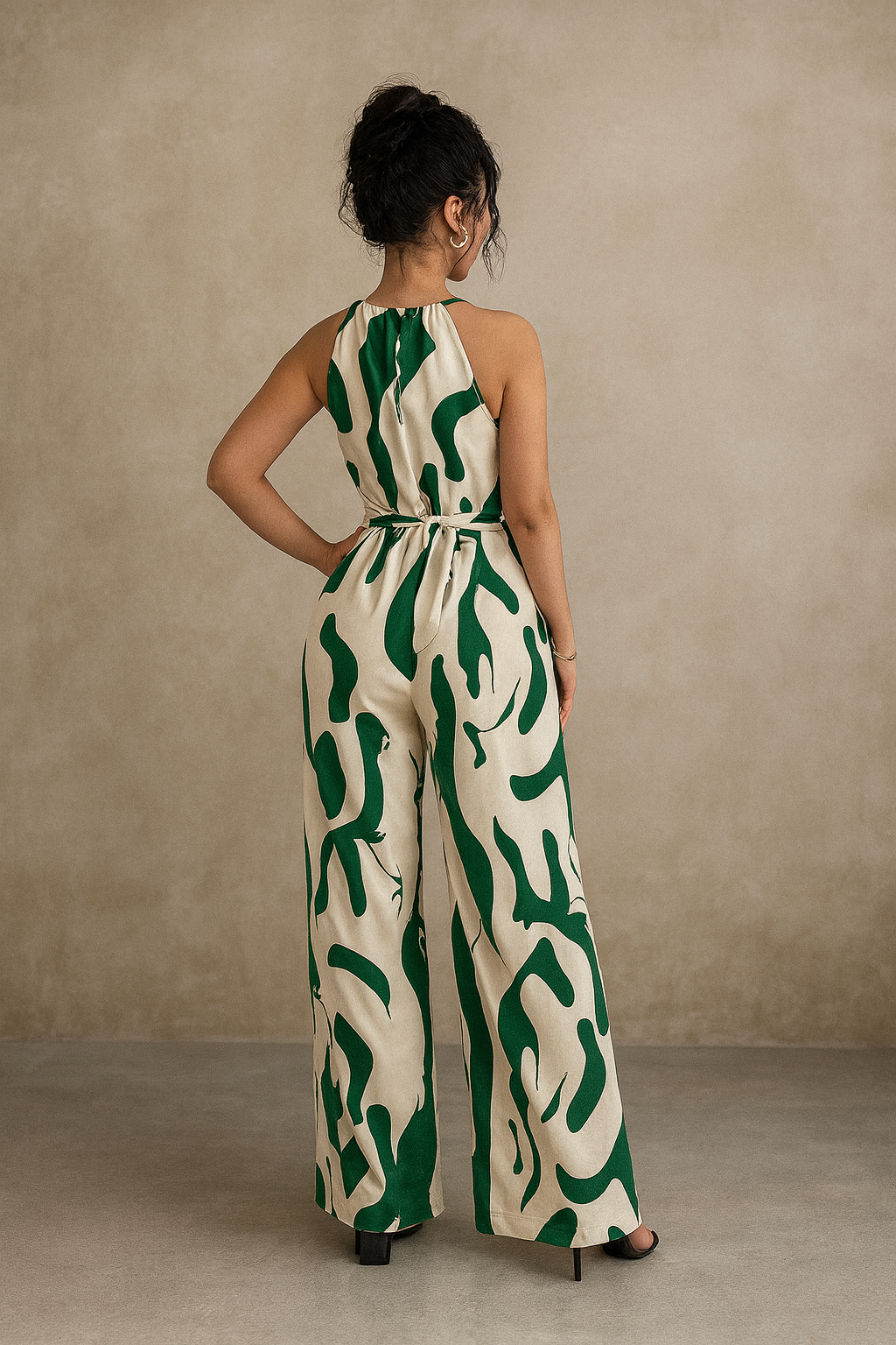 Green Abstract Print Halter Jumpsuit