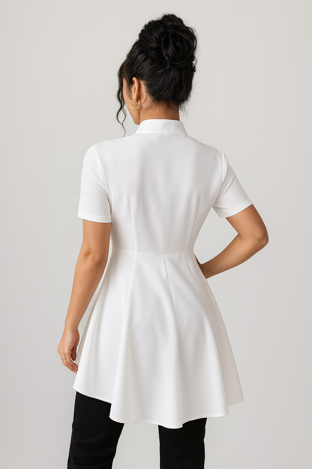 White Peplum Blazer Top with Black Knot Details